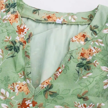 Spring Summer Fashion Women V Neck Short Sleeve Loose Chic Floral Printed Dress