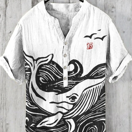 Spring and Summer Men's and Women's Casual Shirts Blue Octopus Short Sleeve Linen Shirt Hawaiian Style 3D Printed Shirt Men's To