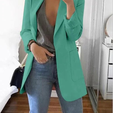 Women Lapel Slim Cardigan Suit Coat Fashion Casual Suit Polo Neck Slim Fit Blazer Long Sleeve Jacket Coat