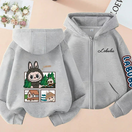 2025 Pop-mart Labubu Children's Coat Anime Cartoon Fashion Loose Coat Boys And Girls Autumn Hip-hop Sweatshirt Adult Clothing