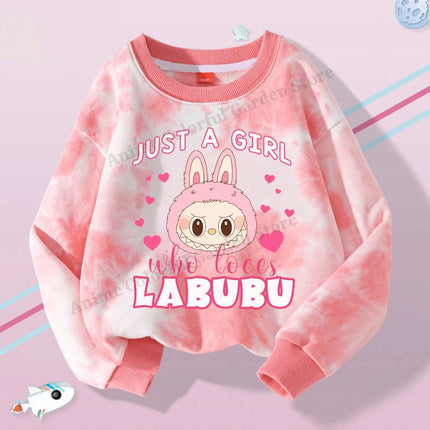 Labubu Round Neck Sweatshirt for Children Anime Cartoon Cute Hoodies Boys Girls Spring Sweet New Sports Shirt Kids Clothes Gifts