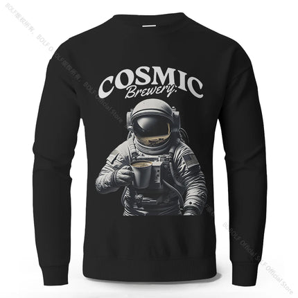 Men's Cosmic Brewery Printed Pure Cotton Sweatshirts Oversized Classic Graphic Pullovers for Men Women Tops