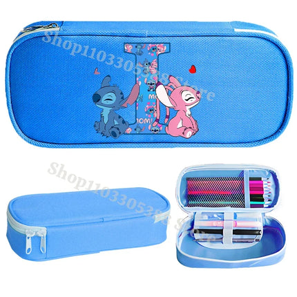 Disney Stitch Pencil Case for Students Anime High-capacity Letter A-Z Pen Bag Boys Girls Stationery Storage Box School Supplies