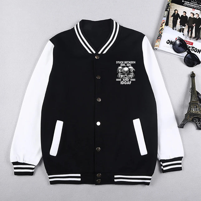 Trendy Skull Print Men Jackets Preppy Style Baseball Uniforms Casual S-5Xl High Street Preppy Style High Street Clothing