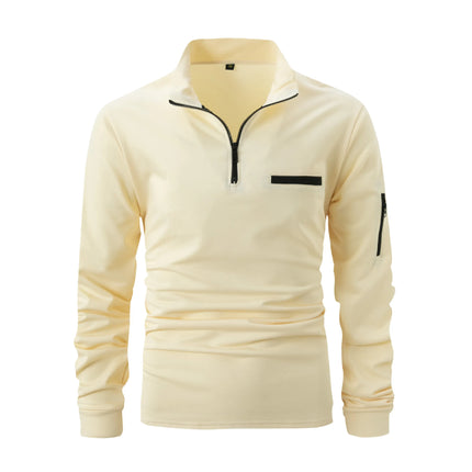 Spring Autumn Men's POLO Shirt Solid Color Zipper Everyday Casual Classic Comfort Fake Pockets High Quality Long Sleeve Tops