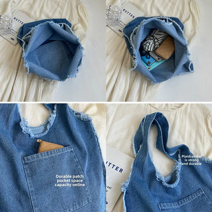Disney Stitch Fashion Retro Denim Bag Women Anime High-capacity Shoulder Bag Female Students Commute Handbag Popular Tote-bag