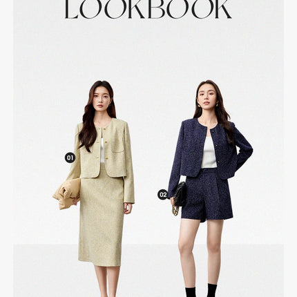 SENTUBILA Spring Women's Jackets 2025 Straight Cropped Office Lady Crewneck Long Sleeve Single Breasted Formal Coat 151W58771