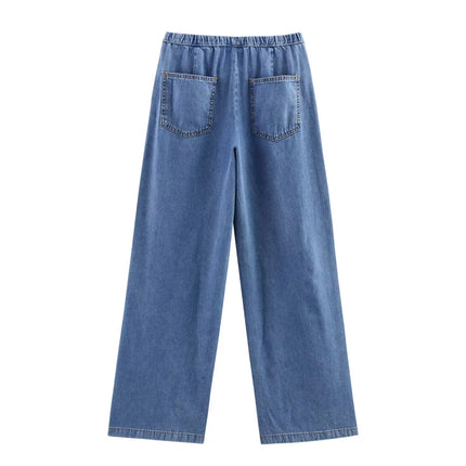 Spring Women's Suit Short Denim Shirt Jacket High Waist Department With Wide Leg Pants 2025 Casual Jacket Jeans 2-piece Set