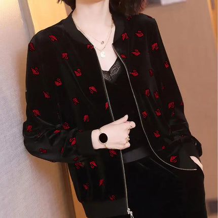 Women's Clothing Lantern Long Sleeve Polka Dot Geometric Plant&Flowers Printing Zipper Cardigan Spring Autumn Coats Casual Tops