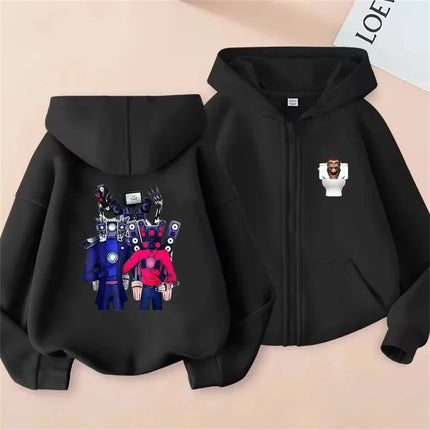 Skibidi Toilet print Children Zipper coat Hoodies Girl pink Boy black Kids Clothing Casual Tops Spring Autumn Sweatshirts