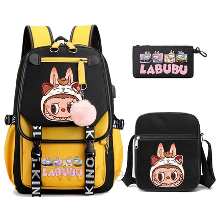 3Pcs/set Cartoon Printed Backpack with Shoulder Bag Pencil Case Bookbag Teenager Kid Student Boy Girl Schoolbag Colorful Bagpack