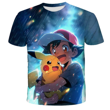Summer Anime Pokemon Boy T-shirt, Pikachu Children's 3D Fashion Casual Children's Cosplay Clothing, Adult Short-sleeved Yellow