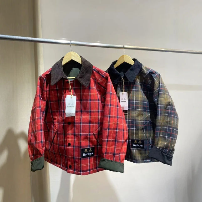 Japanese Version Of B@r  X ADAM ET ROPE Red Plaid Double-sided Unwaxed Jacket Jacket Short Trench Coat
