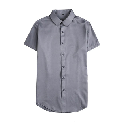 New Summer Men's Short Sleeve Shirt Fashion Business Slim Solid Color Shirt Formal Social Party Casual Dress Men's Clothing 7XL