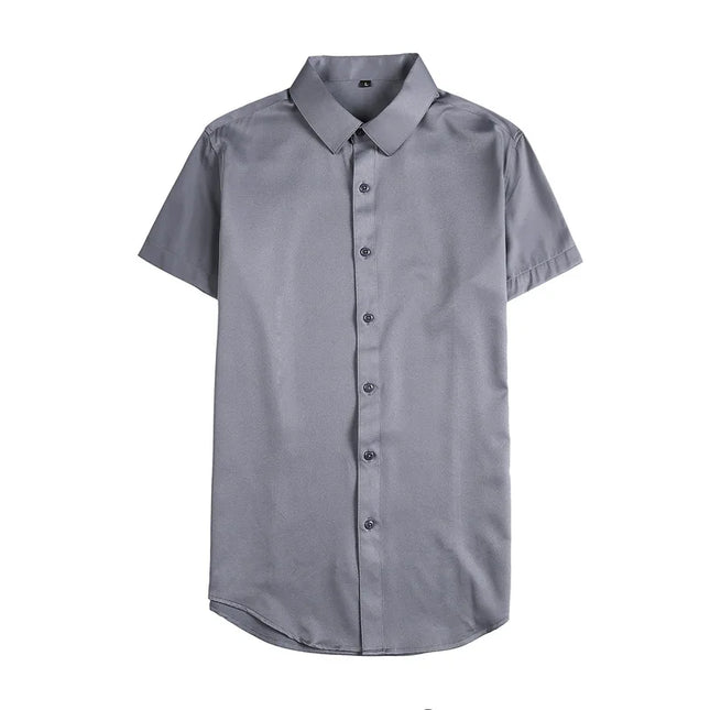New Summer Men's Short Sleeve Shirt Fashion Business Slim Solid Color Shirt Formal Social Party Casual Dress Men's Clothing 7XL