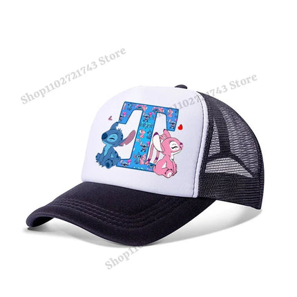 Disney Stitch Parent-child Baseball Cap Cartoon Letter A-Z Printed Peaked Cap Men Women Kids Summer Fashion Sunscreen Cute Caps