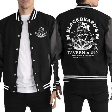 Black Beard'S Pirate Boat Creative Printing Men Jacket Vintage Loose Streetwear Hip Hop Pocket Clothes Autumn Casual Jackets