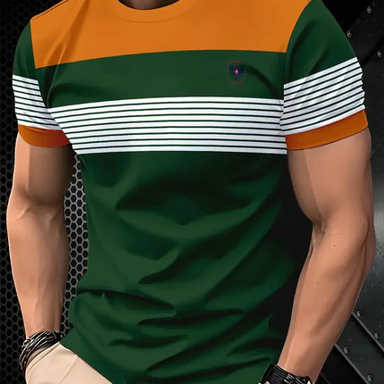 Summer Classic Men's T-shirt Outdoor Round Neck Short Sleeve Top Stripe Print Street Loose T-Shirt Male Oversized Clothing