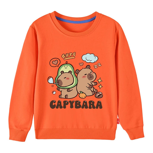 Cute Capibara Cotton Sweatshirt For Boys And Girls Children's Funny Hoodies For Autumn Kids Long Tshirt Outdoor Sports Sweater