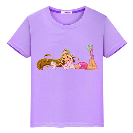 Winx Cartoon print t shirt for kids boy 10year Cute Tops pride tshirt y2k Winx 100%Cotton anime Short  girl clothes baby clothes