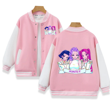 K-pop Demon Hunters Baseball Uniform for Children Anime Cartoon Fashion Jacket Boys Girls Spring Autumn Sweet Coat Kids Clothes