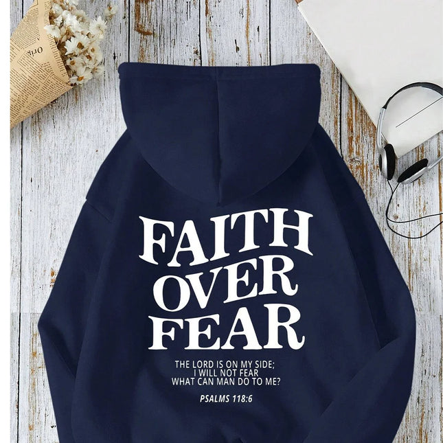 Women Cotton Long-sleeved Hoodie Printed Loose-Fitting Casual Sweater The Master Of Faith Over Fear Is My Partner Autumn Hooded