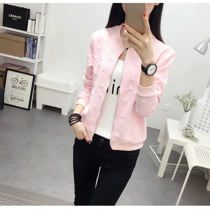 2025 Fashion Spring Summer Bomber Jacket Women Office Casual White Ladies Cardigan Jackets Solid Female Short Baseball Jacket