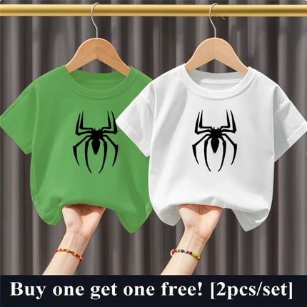 2pcs/Set Summer Boys Cotton T Shirt Two Piece Set Cartoon Spider Kids Casual Outfits Child Best Friend Short Sleeved Party Tops