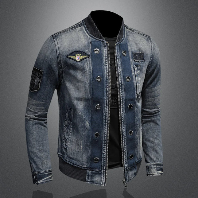 High Quality New Personalized Baseball Collar Jeans Fashion Handsome with All The Trend of Fine with All The Men's Zipper Jacket