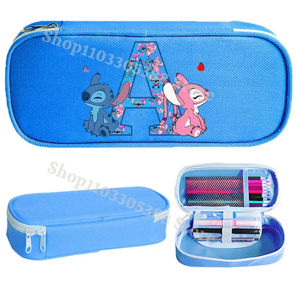 Disney Stitch Pencil Case for Students Anime High-capacity Letter A-Z Pen Bag Boys Girls Stationery Storage Box School Supplies
