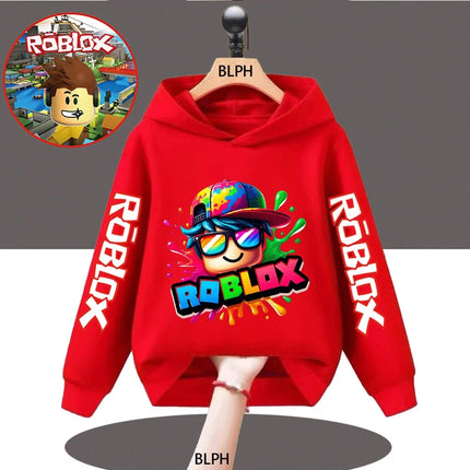 Kids' Roblox Print Hoodie Colorful Splash Design Casual Sweatshirt for Boys Girls