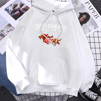 Dachshund Through The Snow Funny Dog Christmas Women Hoody Yule Gift Fashion Loose Pullover Autumn Pocket Sportswear Male Hoodie