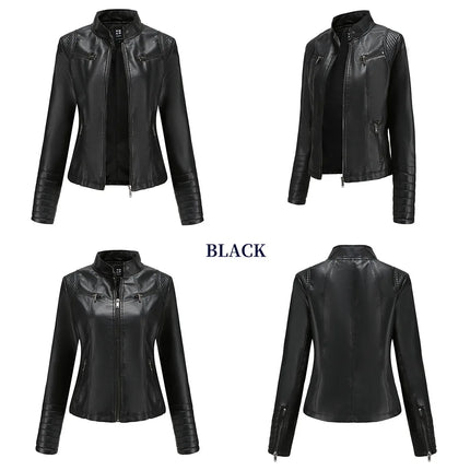 2025 Women's Leather Jacket Spring Autumn Thin Motorcycle Suit European Size Leather Jacket Short Fashion Women's Jacket
