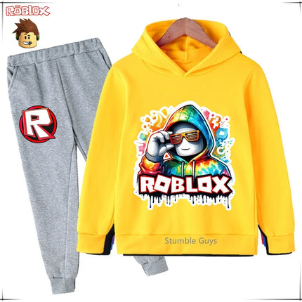 Spring Autumn Boys Clothes Girls Roblox Anime Hoodie Set 2-Piece Kids Fashion Casual Sweatshirt