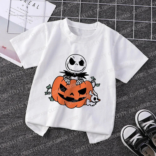 Halloween T-shirts Children Jack Skellington Pumpkin Print for Girl Boy Clothes Tee Shirt Cartoons Kid Casual Short Sleeve Tops