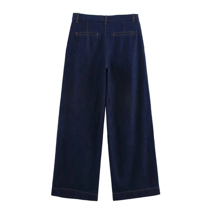 TRAFZA Vintage Casual Chic Women Cowboy Suit Single Breasted Loose Jackets Long Pants Fashion 2025 Spring Summer Denim Suits