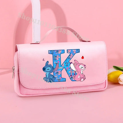 Disney Stitch Pencil Bags for Students Anime High-capacity Stationery Storage Box Boys Girls Letter A-Z Pen Bag School Supplies