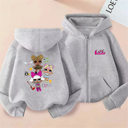 Anime printed pink Sweatshirt children's zipper hoodie girl red Black top outerwear casual fashion clothing Spring Autumn