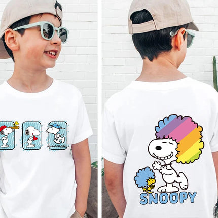 Snoopy print children's clothing kids cotton T-shirt cartoon short-sleeved white top personality clothing suitable for boys