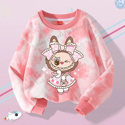 Labubu Round Neck Sweatshirt for Children Anime Cartoon Cute Hoodies Boys Girls Spring Sweet New Sports Shirt Kids Clothes Gifts