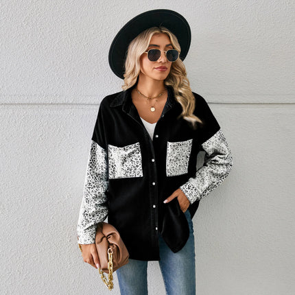 Washed Denim Jacket For Women Blouse Tops Long Sleeve Leopard Print Lady Shirt Casual Pocket Spring Women's Jean Cardigans