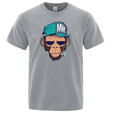 Cotton Tops Smoking Monkey Cartoons Short Sleeve Women Personality Street T-Shirts Loose Oversized Tees Breathable Soft Clothing