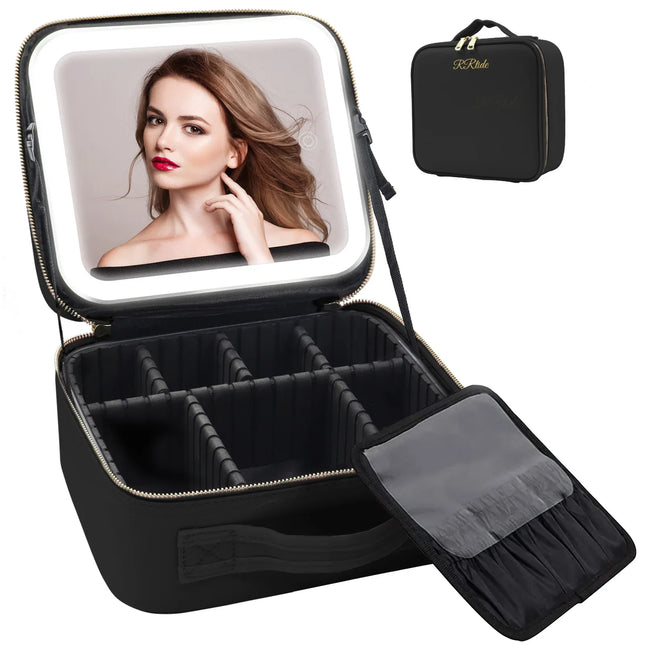 LED Lighted Travel Makeup Bag With Mirror Portable Waterproof Makeup Organizer Cosmetic Case, Birthday Gift For Girls Women