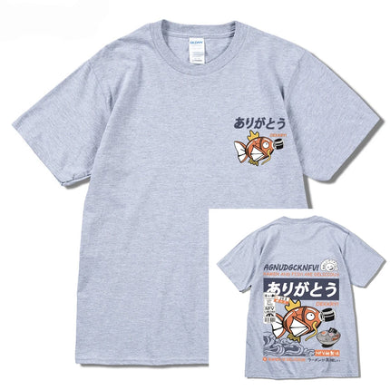 2024 Japanese fun ramen fish print hip hop men's casual comfortable cotton short sleeve T-shirt