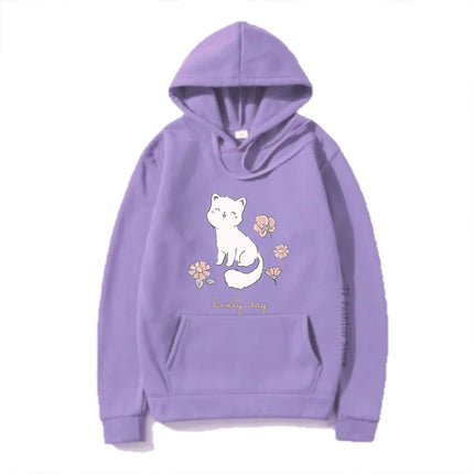 Unisex Fox And Flower Hoodies Anime Clothes Spring/Autumn Women Kawaii Sweatshirt Vintage Hoodie Harajuku Oversized Tracksuit