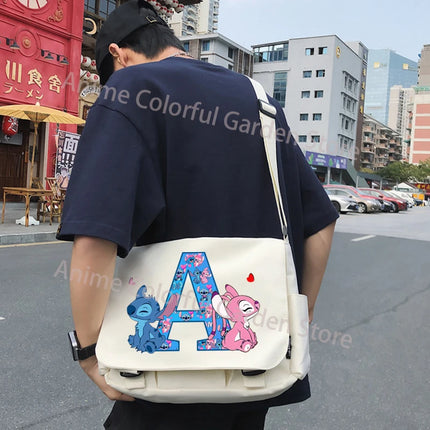 Disney Stitch Canvas Postman Bag for Men Women Anime High-capacity Shoulder Bag Students Portable Fashion Crossbody Pouch Gifts