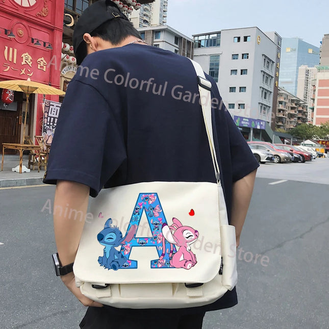 Disney Stitch Canvas Postman Bag for Men Women Anime High-capacity Shoulder Bag Students Portable Fashion Crossbody Pouch Gifts
