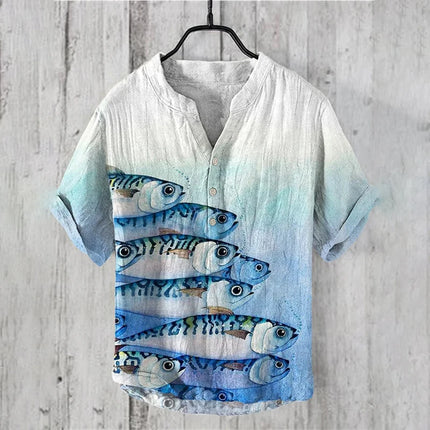 Men's short-sleeved tops 2024 summer casual T-shirts with underwater creatures jellyfish 3D pattern printing, fashionable linen