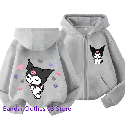 Cute Sanrio Zipper Hoodie 2 to 12 Year Girl Sweatshirt Autumn and Winter Long Sleeve Harajuku Jumper Series Sewing Casual Hoodie