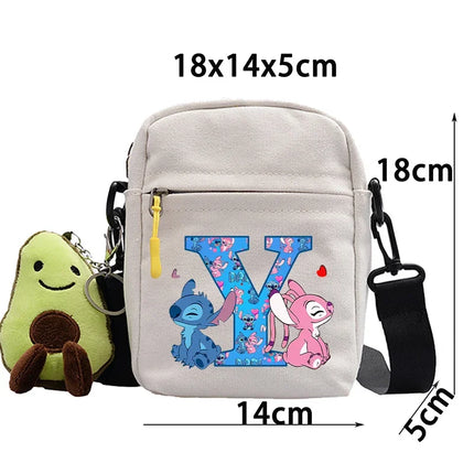 Disney Stitch Fashion Shoulder Bag for Women Men Anime Canvas Tote Bags Commuting Portable Zipper Handbag Crossbody Bag Gifts